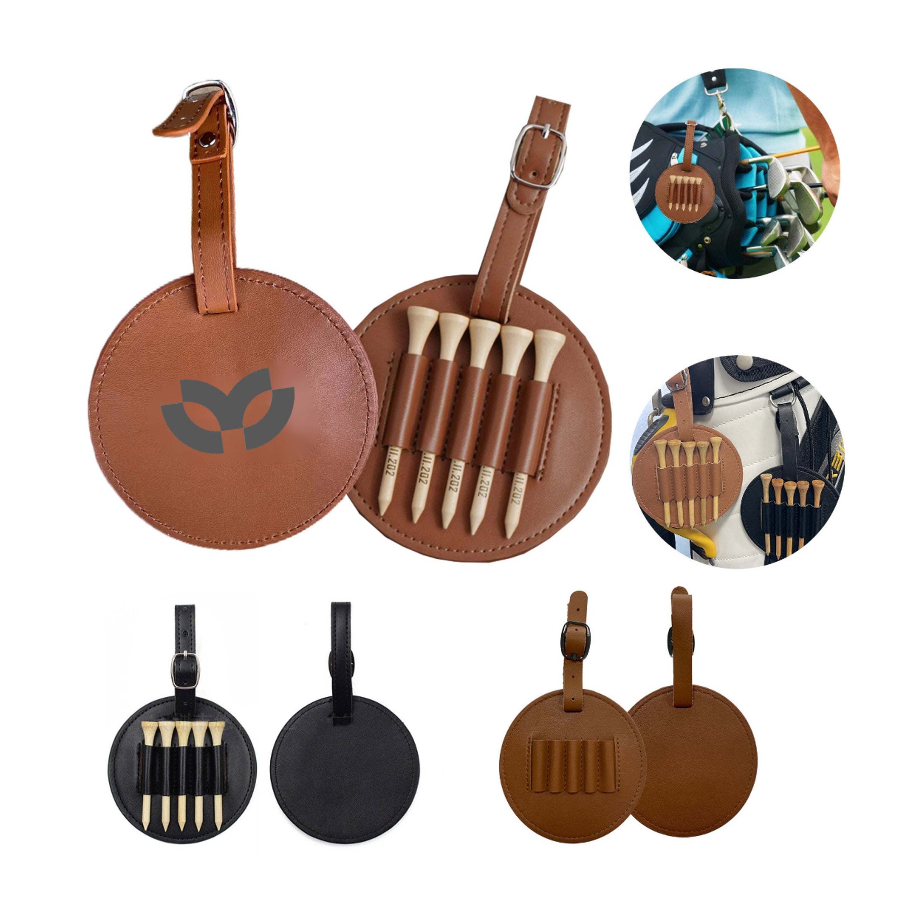 Premium Leatherette Golf Tee Holder Pouch with 5 Wooden Tees - Active Program Essential