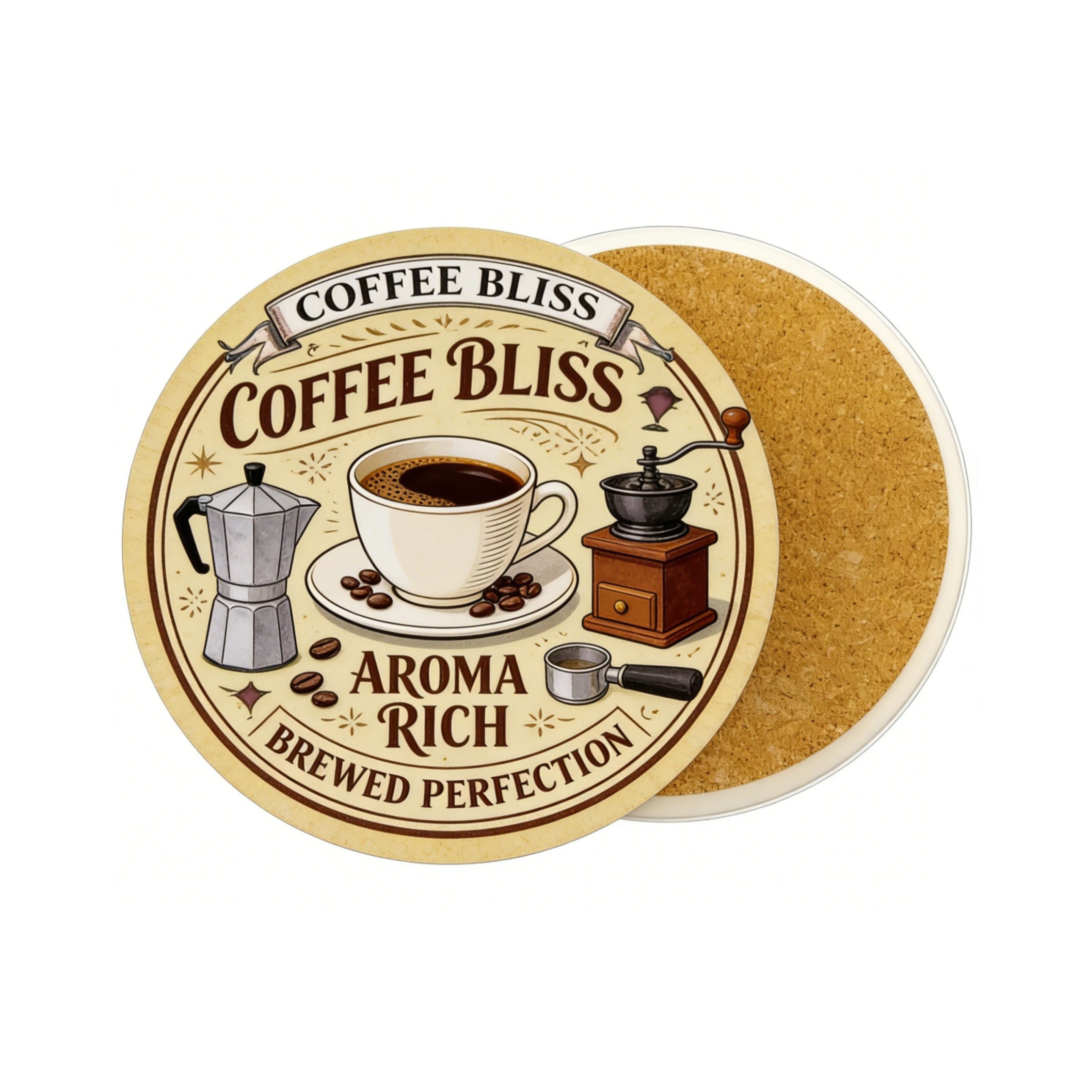 Full Color Print Round Ceramic Coaster with Cork Base - Branded Hydration Essential