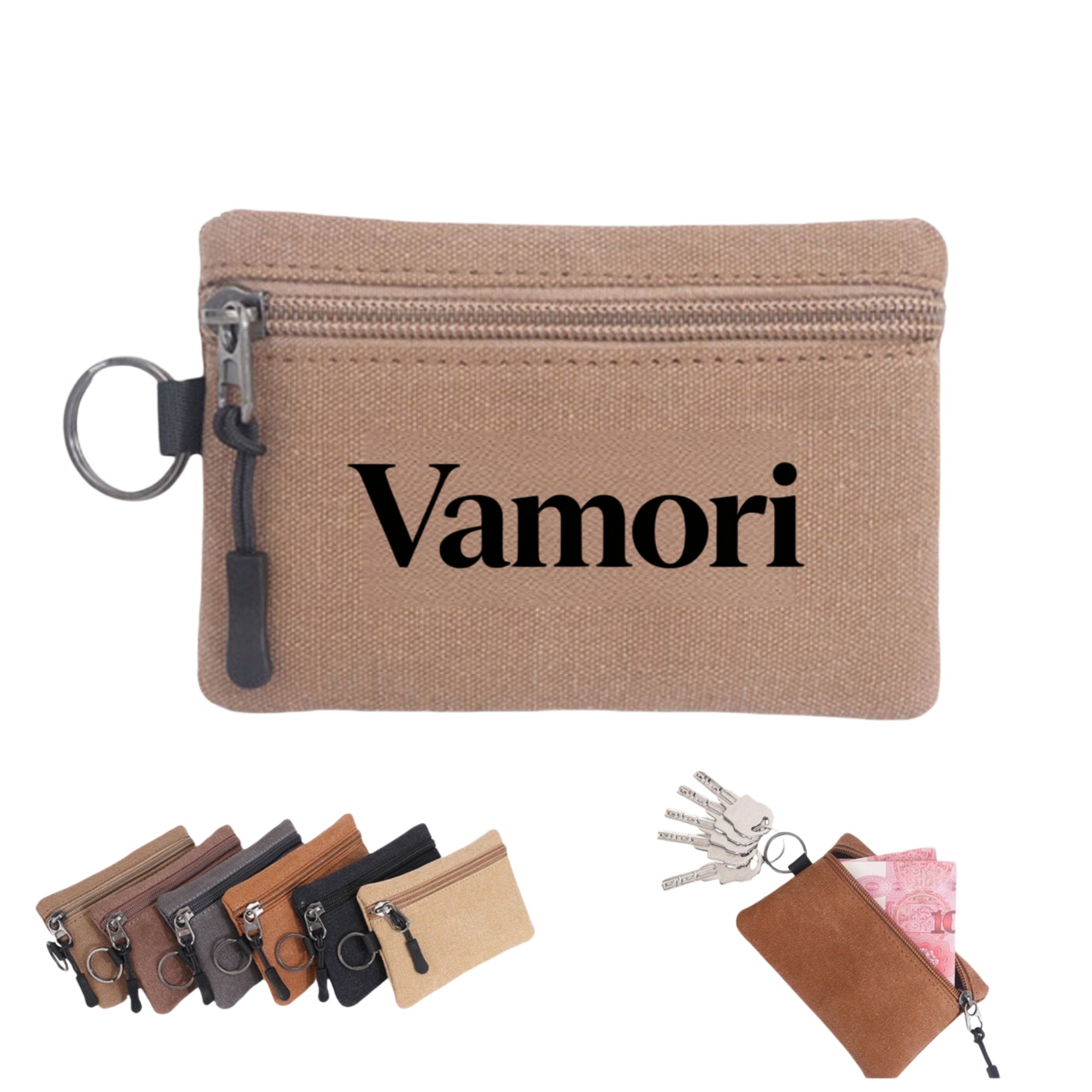 Small Zippered Coin Pouch with Key Ring