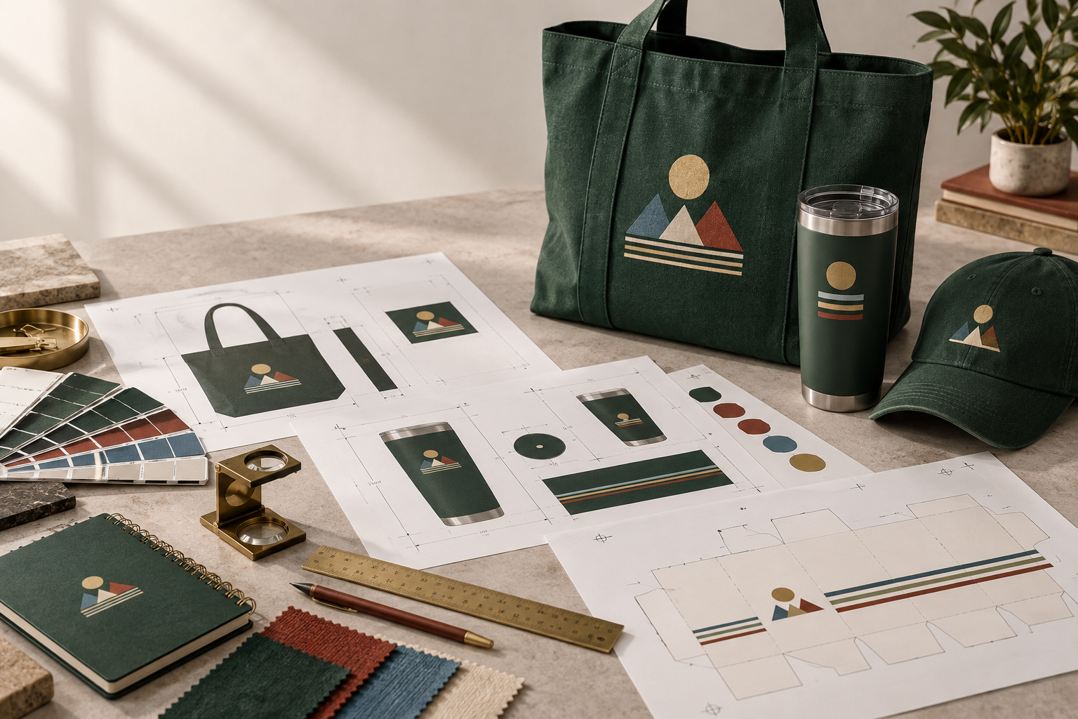 Artwork review workspace with product samples, dielines, measurements, color swatches and proof sheets